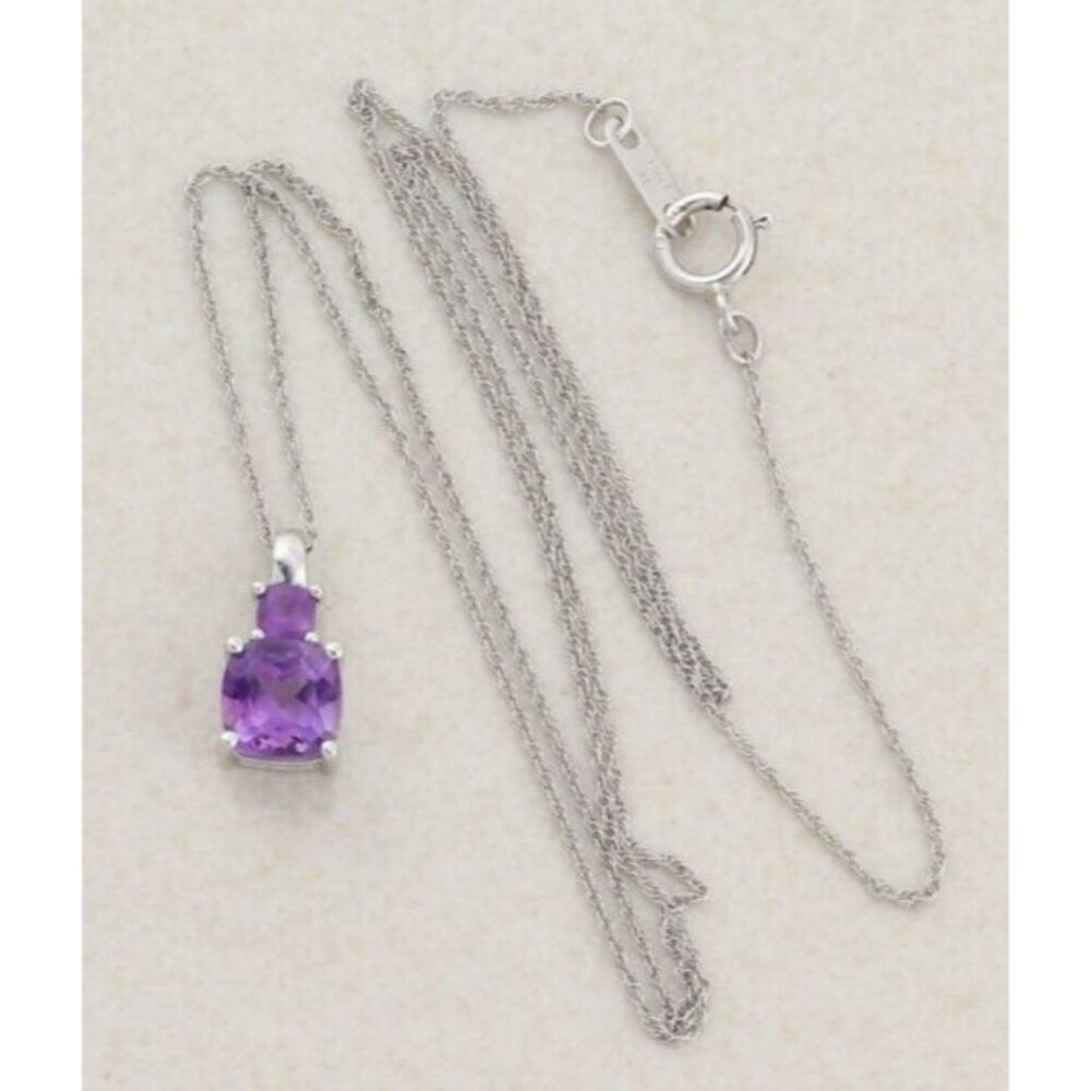 10k White Gold Natural Purple Amethyst Necklace 18" Chain